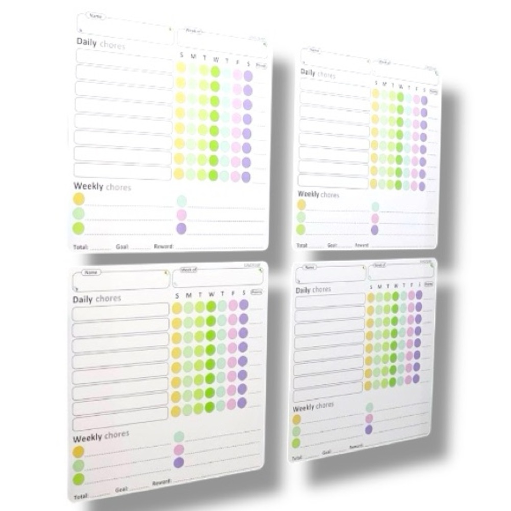 Magnetic Chore Chart Set for Kids Reward System Reusable Weekly Planner 4 Pack